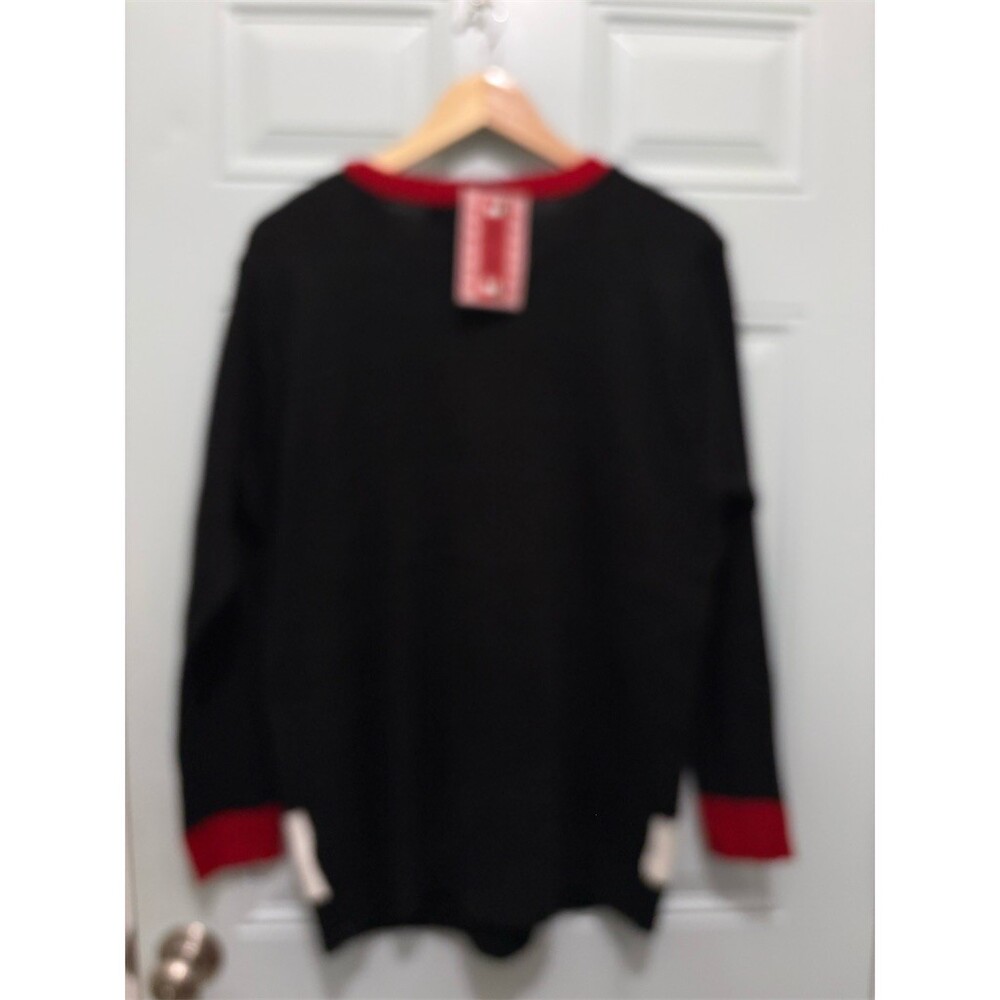 Ugh-Lee Sweater Womens Plus 2X Black Christmas Cat LA LA Shimmer Knit - Picture 6 of 11